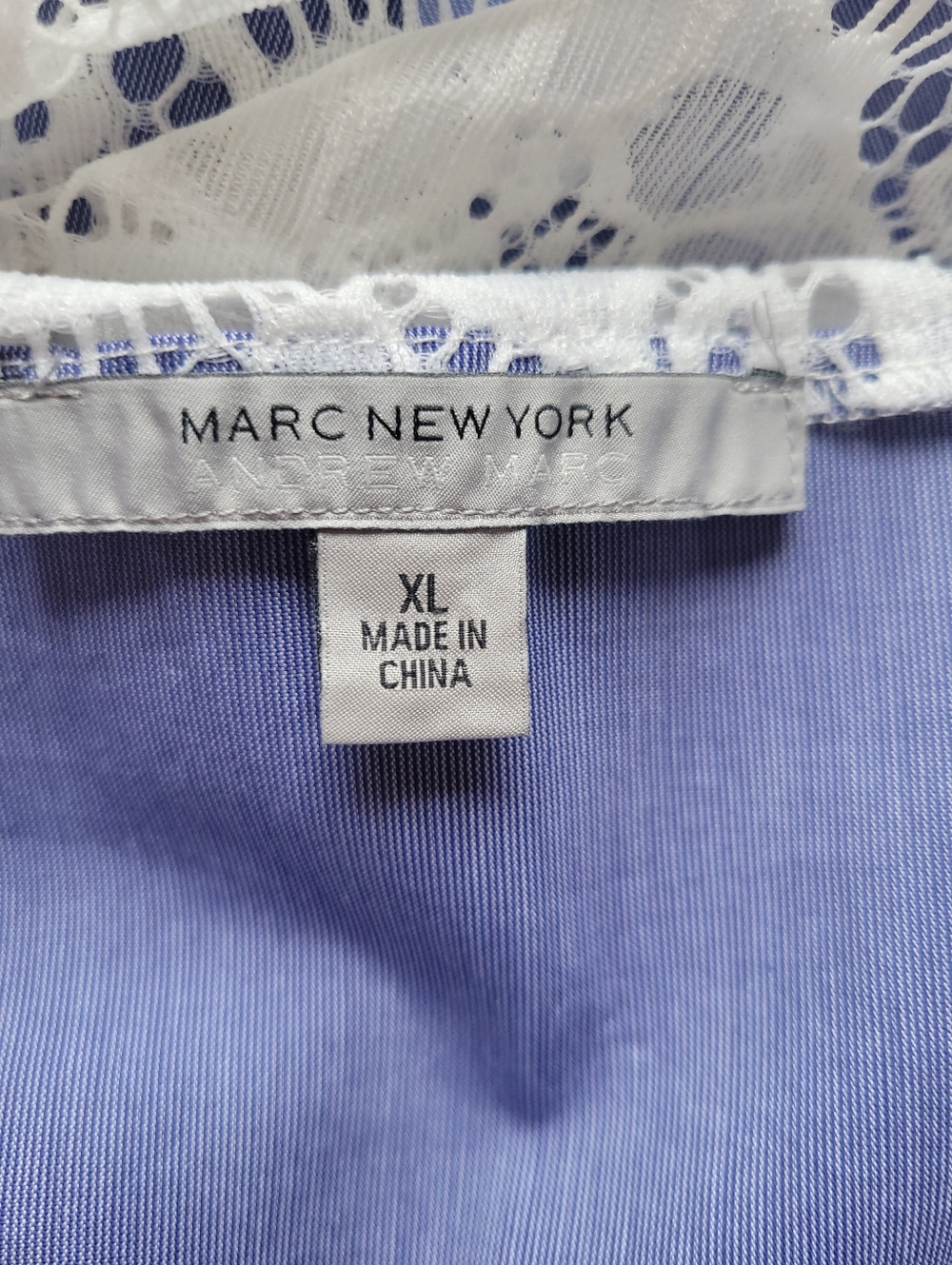 Marc New York XL Blue Cotton Lace Yoke Bell Sleeve Boho Peasant Blouse Top - Picture 10 of 11